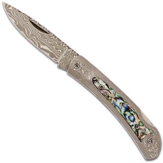 Damascus Pocket Knife with Abalone Inlay