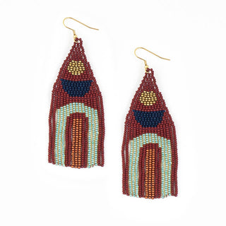 Beaded Balance Earrings - Brick