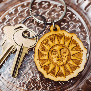 Woodcut Sun Keychain