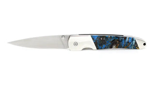 Santa Fe Stoneworks | Woolly Mammoth Blue Fusion Tusk - 4" Liner Lock (with clip)
