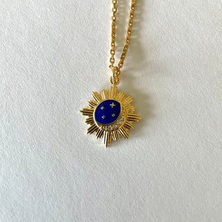 Dainty Cobalt Enamel Moon & Stars Necklace