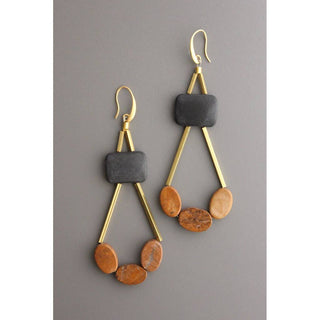 David Aubrey | Black Agate and Jasper Geometric Earrings