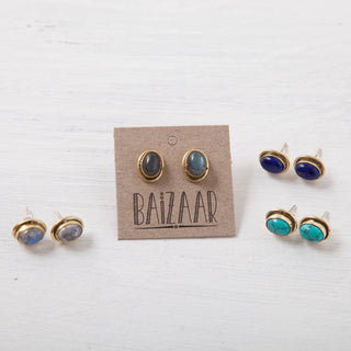 Oval Brass and Stone Stud in Turquoise
