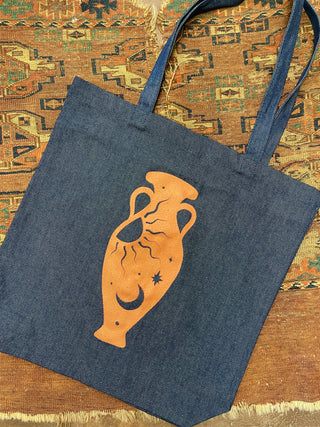 Bronze Urn Denim Tote