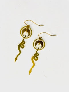 Crescent Moon Snake Earrings - Long