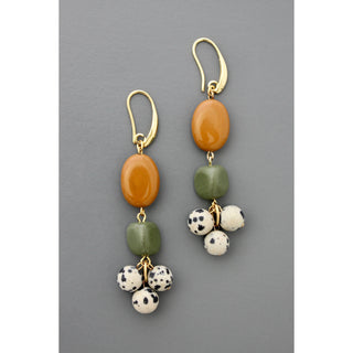 Jasper, serpentine, and Dalmatian cluster earrings