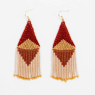 Graphic Fringe Beaded Earring - Bronze