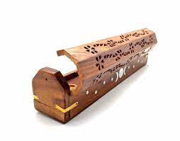 Triple Moon Wood Incense Box Burner -  12"L